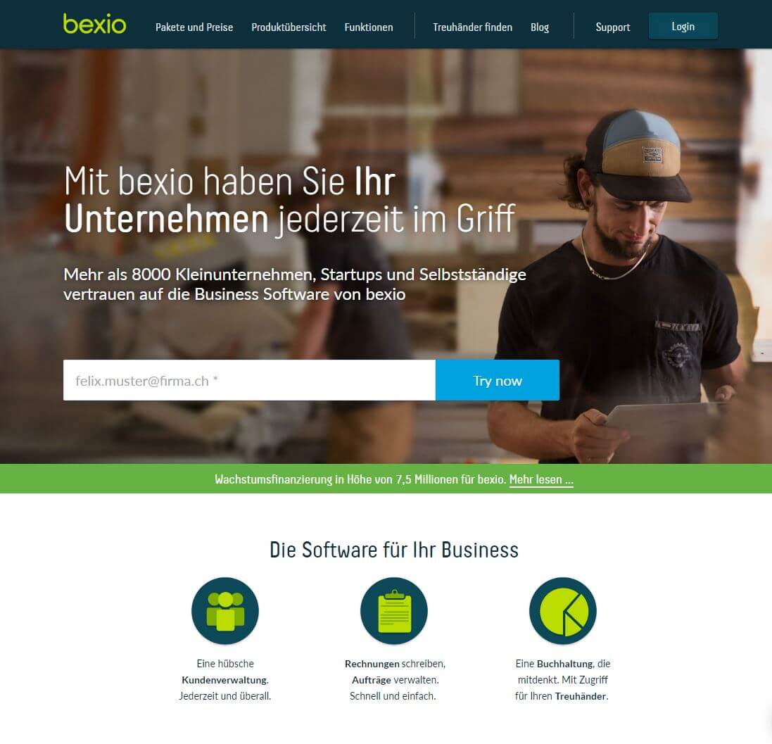 Screenshot von www.bexio.ch