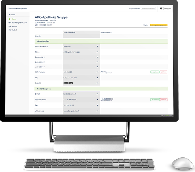 Das GUI des von buzzle Commerce Core